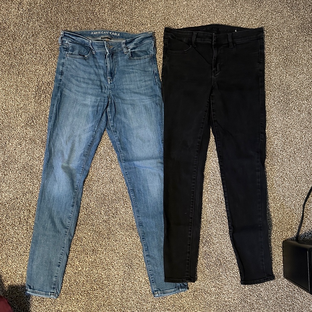 American Eagle Outfitters Skinny Jeans - Light Blue Denim & Black